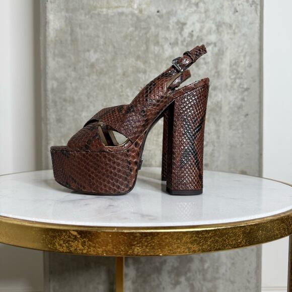 New Michael Kors Collection Candace Python-Embossed Leather Platform Sandal - Picture 9 of 12
